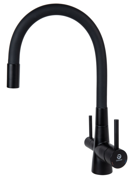 Смеситель для кухни однорычажный с каналом для питьевой воды и гибким изливом Agger Elegant A3230344черный матовый