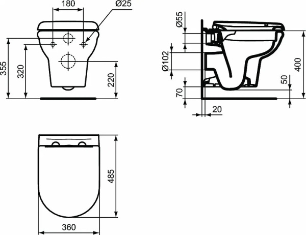Комплект унитаз с инсталляцией 3 в 1 Ideal Standard Exacto Rimless Prosys Frame 120 M X042601