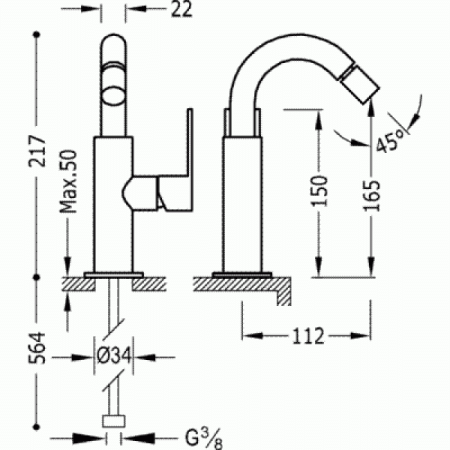 Смеситель однорычажный для биде, хром TRES Loft 20022401