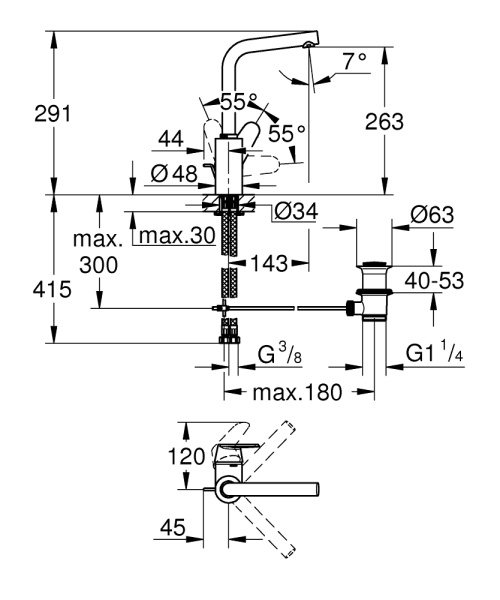 Смеситель для раковины однорычажный Grohe Eurodisc Cosmopolitan 23054 003 (23054003) хром