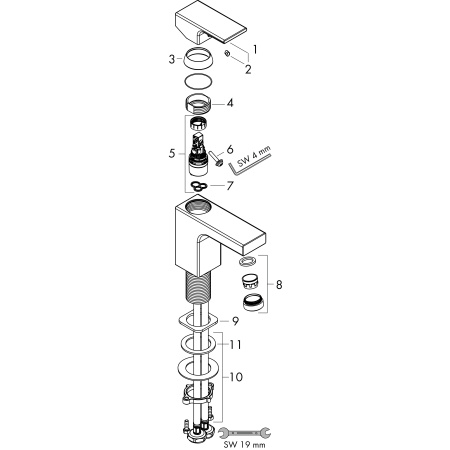 Смеситель для раковины без донного клапана Hansgrohe Vernis Shape 71569670 черный матовый