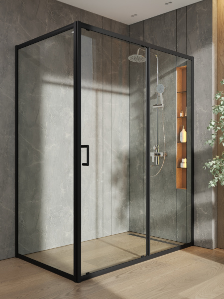 Душевой уголок без поддона (150х88,5) Orange E23-15090TB матовый черый