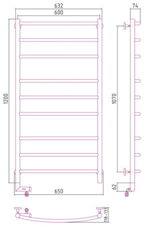 Полотенцесушитель Электрический Cунержа Галант 2.0 Левый (1200x600) Хром 00-5200-1260