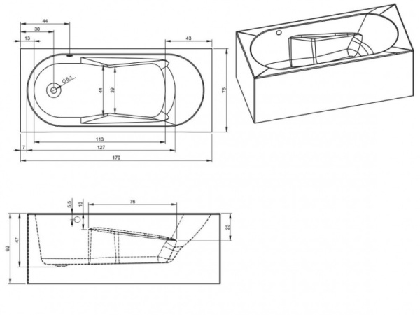 Ванна акриловая Riho Lazy Plug & Play (170х75) L B080005005