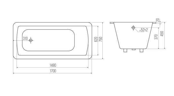 Чугунная ванна Goldman Elite (170x75) ET17075