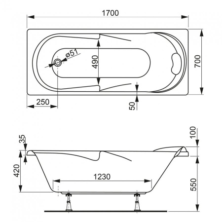 Акриловая ванна Vagnerplast Minerva (170x70) VPBA177MIA2X-04