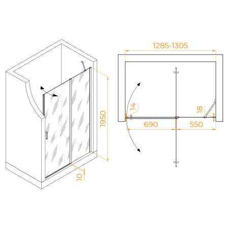 Душевая дверь 130 см RGW Leipzig LE-004-Gr 351200413-110 прозрачное