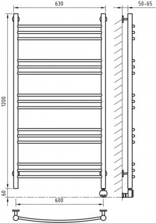 Электрический полотенцесушитель с функцией быстрой сушки ArtofSpace ARTICO EAAO6001200RAL9005RP