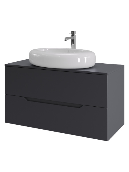 Тумба с раковиной подвесная 100 см, Orange Line Li-100TugMDF+B08-640W  графит/белый