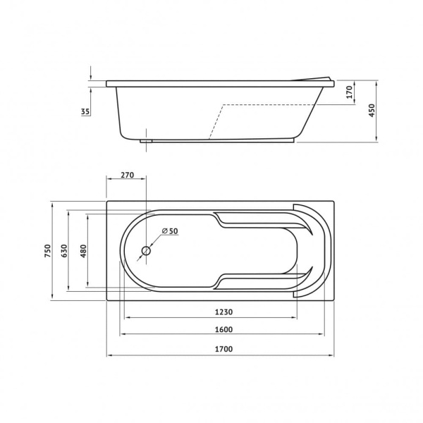 Ванна BERGES акриловая LUMBO с каркасом (170x75) 050006