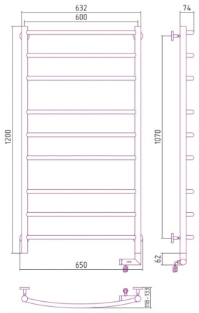 Полотенцесушитель Электрический Cунержа Галант 2.0 Правый (1200x600) Хром 00-5201-1260