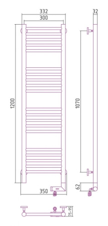 Полотенцесушитель Электрический Cунержа Богема 2.0 Правый (1200x300) Черный хром 01-5205-1230