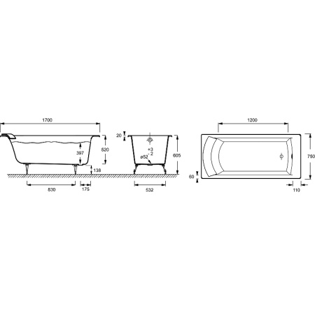 Чугунная ванна Jacob Delafon Biove (170x75) E2930-00