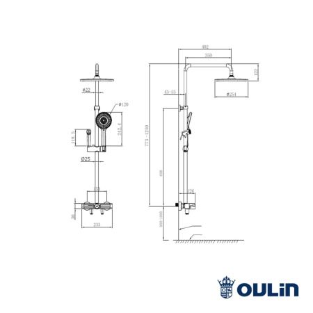 Душевая система с изливом Oulin OL-HT-2605