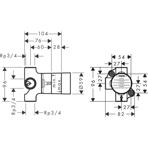 Скрытая часть запорного/переключающего вентиля Trio Universal Hansgrohe 15981180