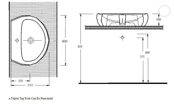 Раковина накладная (60х45) beWash Bekinger 87601106