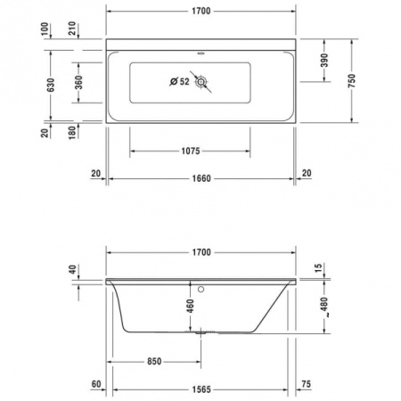 Акриловая ванна Duravit P3 Comforts 170x75 см 700376000000000+790100000000000