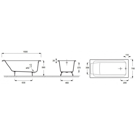 Чугунная ванна (150x70) Jacob Delafon Parallel E2946-00 без ручек