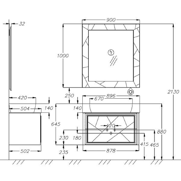 Тумба под раковину Opadiris Луиджи 90   00-00005940 серый матовый (без раковины)