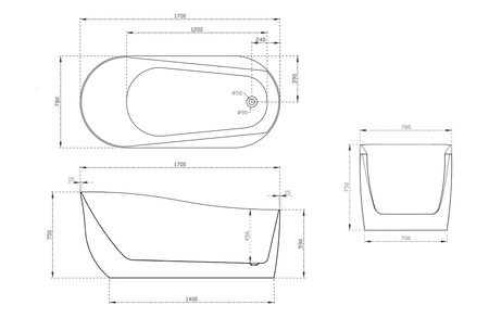 Акриловая ванна (170х78) ABBER AB9491-1.7 без гидромассажа, белый