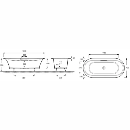 Чугунная ванна (160x75) Jacob Delafon Volute E6D036-00