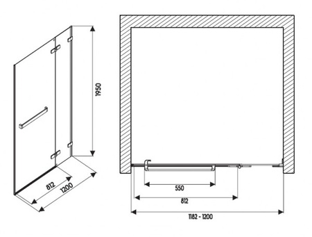 Двери распашные Kolo Next, релинг, Reflex (правые) HDRF12222R03R