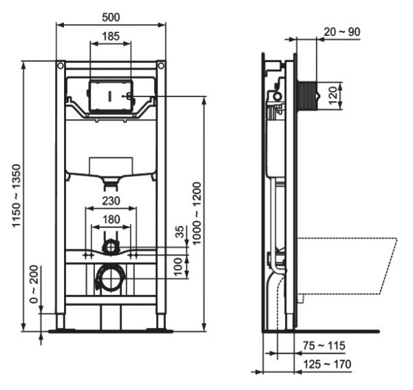 Комплект инсталляция + унитаз Ideal Standard Prosys Frame 120 M T355101PT