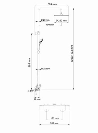 Душевая система с термостатическим смесителем WasserKRAFT A13302 Thermo Душевая система с термостатическим смесителем WasserKRAFT A13302 Thermo