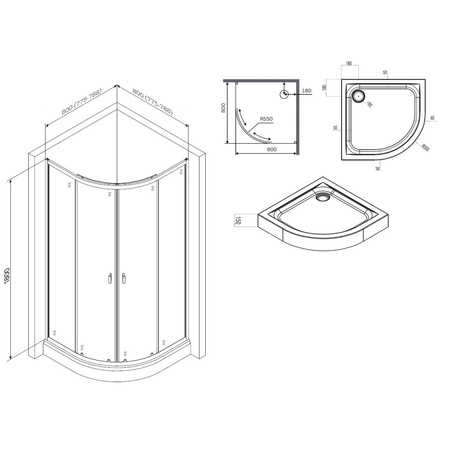 Душевой уголок с поддоном (80х80) Am.Pm X-Joy Twin Slide W88E-205-080BT64