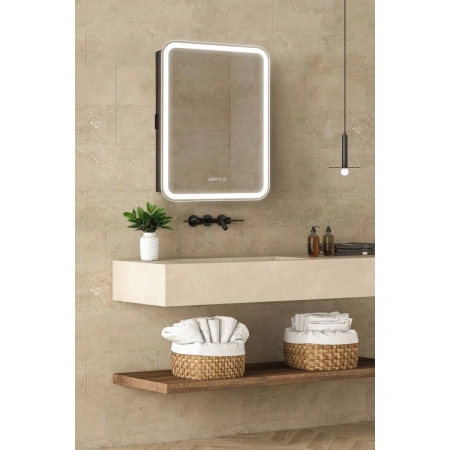 Зеркало-шкаф с подсветкой Art&Max PLATINO AM-Pla-600-800-1D-L-DS-FC-H-T-Grey