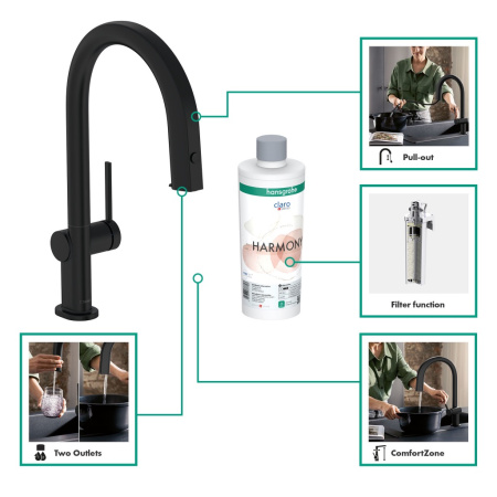 Смеситель для кухни с подключением к фильтру Hansgrohe Aqittura M91 FilterSystem 76803670 черный матовый