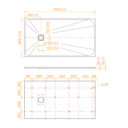 Душевой поддон (150х80) RGW TSS-W 553502815-01