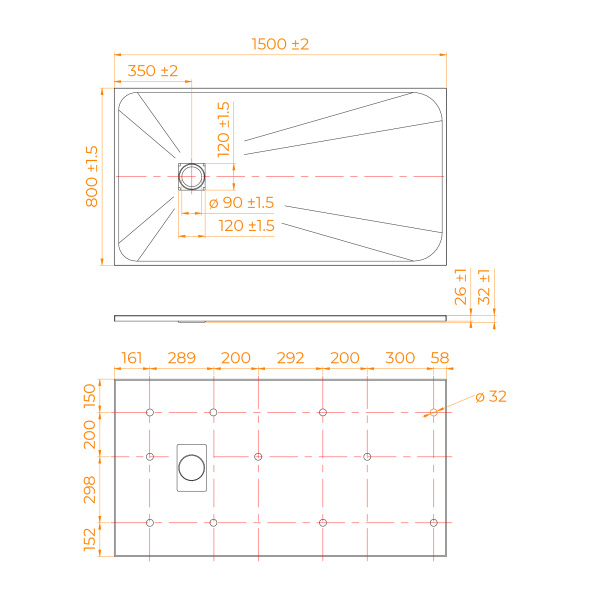 Душевой поддон (150х80) RGW TSS-W 553502815-01
