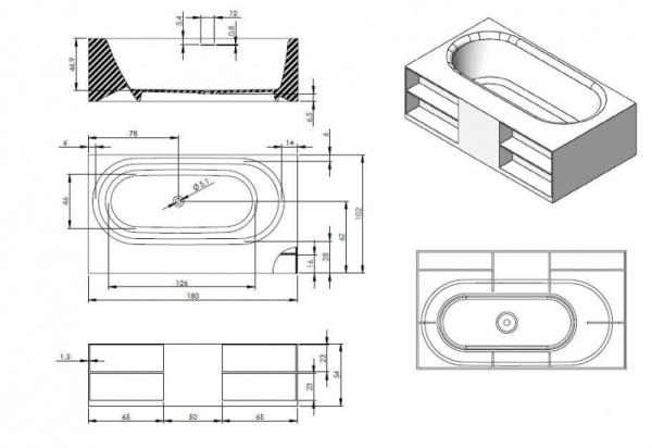 Ванна из искуственного камня Riho BURGOS 180x102 BS4200500000000 Ванна из искуственного камня Riho BURGOS 180x102 BS4200500000000