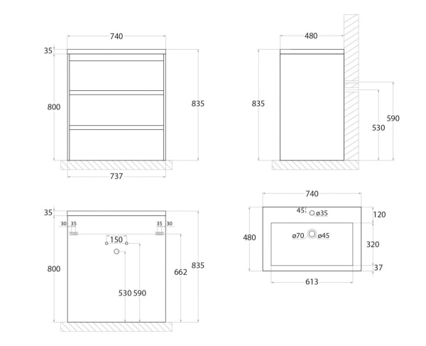 База под раковину напольная Art&max FAMILY-750-3C-PIA-PB Pino Bianco