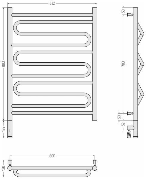 Полотенцесушитель электрический (80х60) Cунержа Элегия 3.0 00-5818-8060 левый