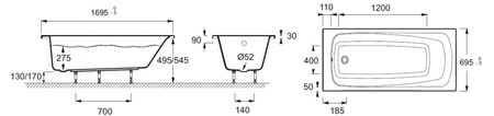 Акриловая ванна 170х70 Jacob Delafon Patio E6812-00
