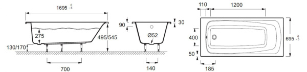 Акриловая ванна 170х70 Jacob Delafon Patio E6812-00 Акриловая ванна 170х70 Jacob Delafon Patio E6812-00