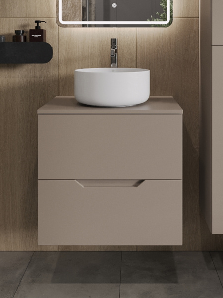 Тумба с раковиной подвесная 60 см, Orange Line Li-60TuLMDF+B07-345W латте/белый