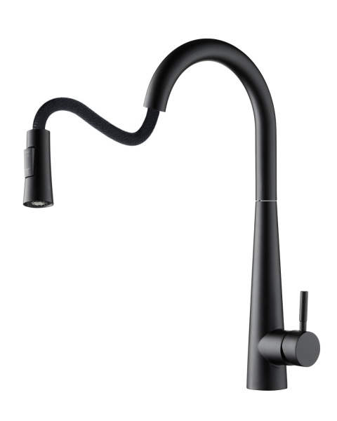 Смеситель для кухни однорычажный с вытяжным изливом Orange Steel M99-007b черный