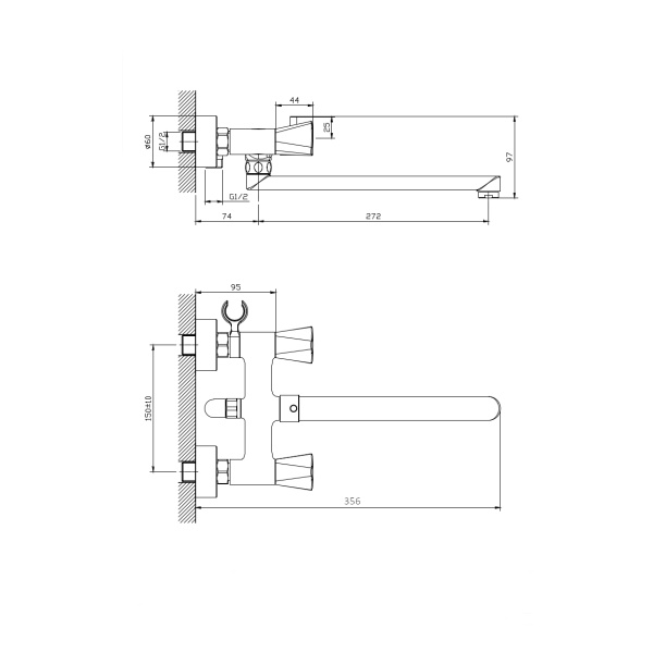 Смеситель для ванны с длинным поворотным изливом RUSH Andros AN2435-51