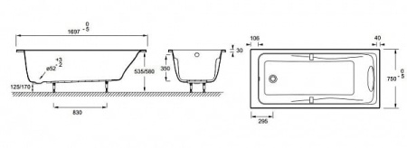 Ванна акриловая (170х75) Jacob Delafon Struktura E6D021-00