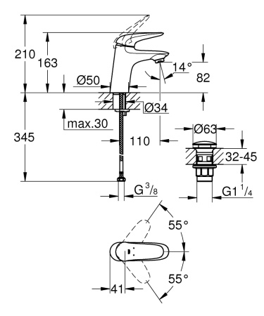 Смеситель для раковины Grohe Wave 23582 001 (23582001) хром