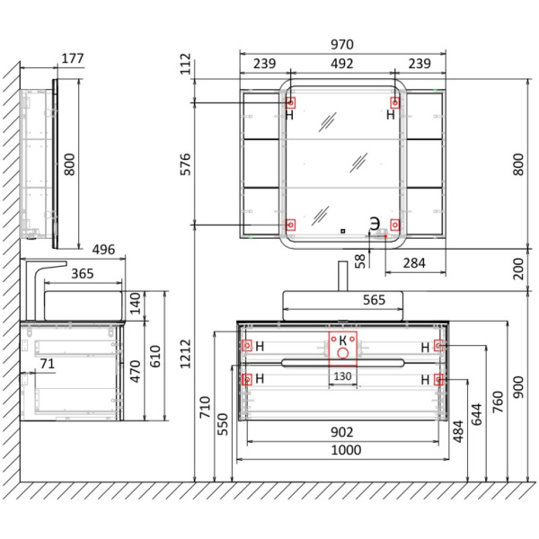 Тумба под раковину Jorno  Bosko 100  Bos.01.100/P/W