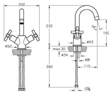 Смеситель для раковины VITRA Juno A40862EXP