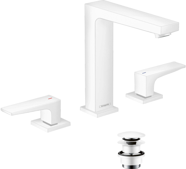 Смеситель для раковины на 3 отверстия с донным клапаном Push-Open Hansgrohe Metropol 32515700 белый матовый