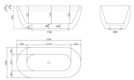 Акриловая ванна (170x80) BelBagno BB70-1700-800-W/NM