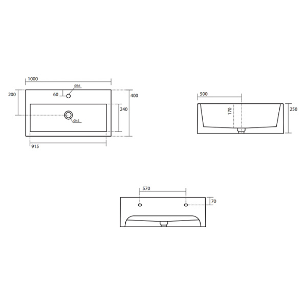 Раковина подвесная (100х40) Kerasan Kanaal 574301*1 белый