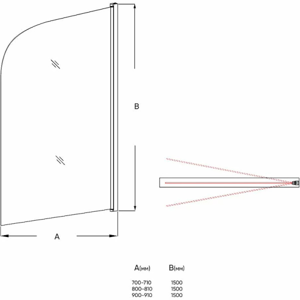 Шторка на ванну Veconi Palau PL-80, (90x150) PL80-90-01-19C1