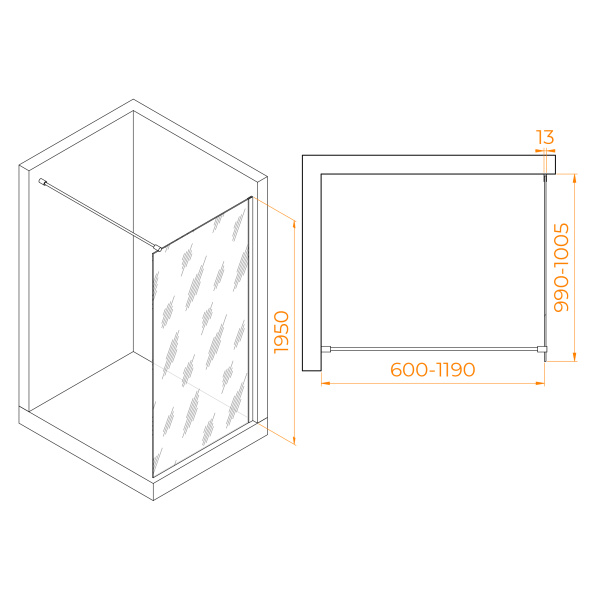 Душевая перегородка 100 см RGW WA-010 Walk-in 351001010-11